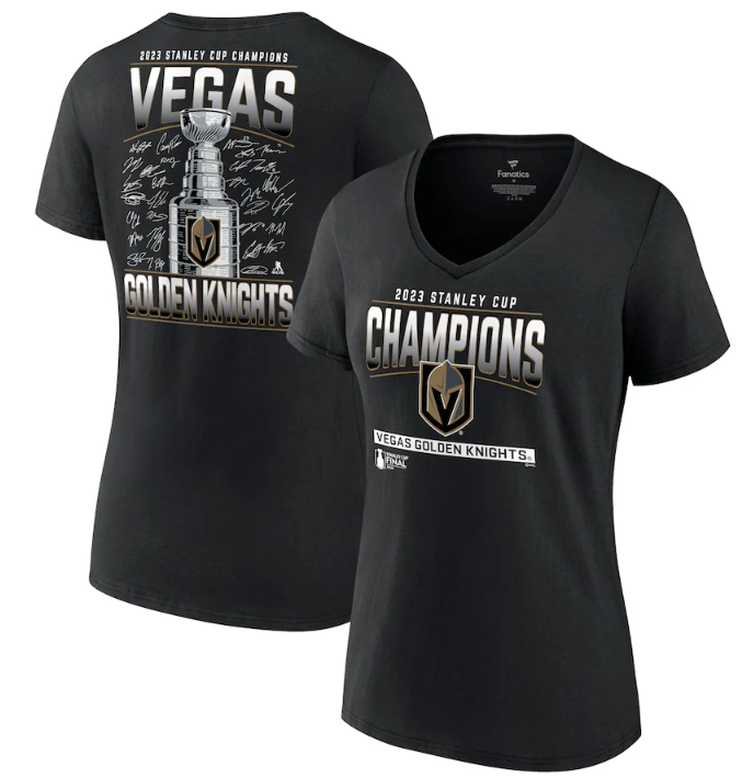 Women's Vegas Golden Knights Black 2023 Stanley Cup Champions Signature Roster V-Neck T-Shirt